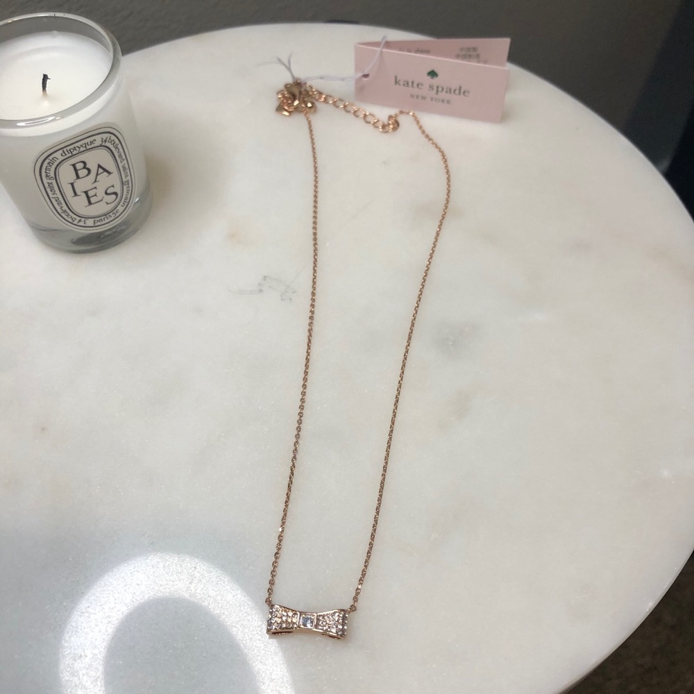 Kate Spade Pave Bow Necklace in Rose Gold